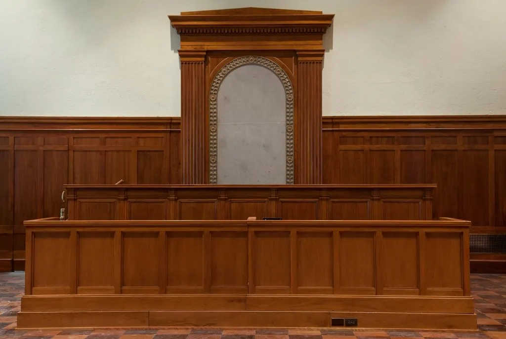Interior detail of a United States courtroom.